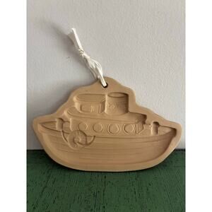 Vintage 1987 Brown Bag Cookie Art Tugboat Mold Nautical Stoneware Cookie Mold